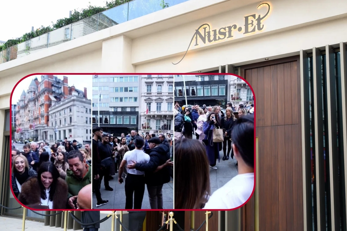 Nusret Gökçe’nin tuz serpme şovunu izlemek için saatlerce bekleyen Londra kalabalığı restoran önünde uzun kuyruklar oluşturdu